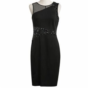 Badgley Mischka Sheer One Shoulder Black Dress with Sequin Accents
